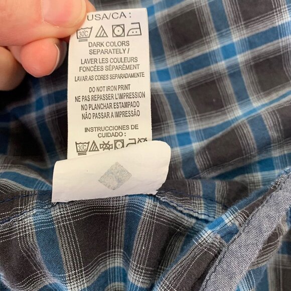 Calvin Klein Button Up Shirt Men’s 2XL Black Blue Plaid Long Sleeve - Picture 9 of 10